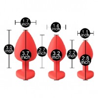 Anal Plug 3 pc Set w/ Red Heart Jewels Silicone 